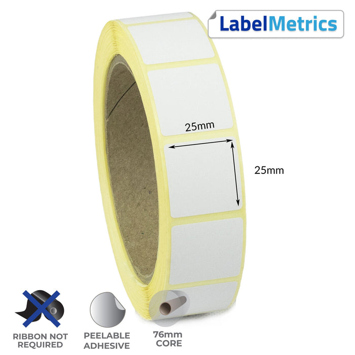 25 x 25mm Direct Thermal Labels - Removable Adhesive