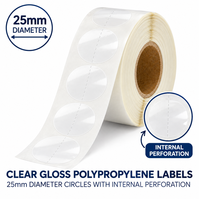 25mm Circular Polypropylene Clear Seals with Horizontal Perforation (1000)