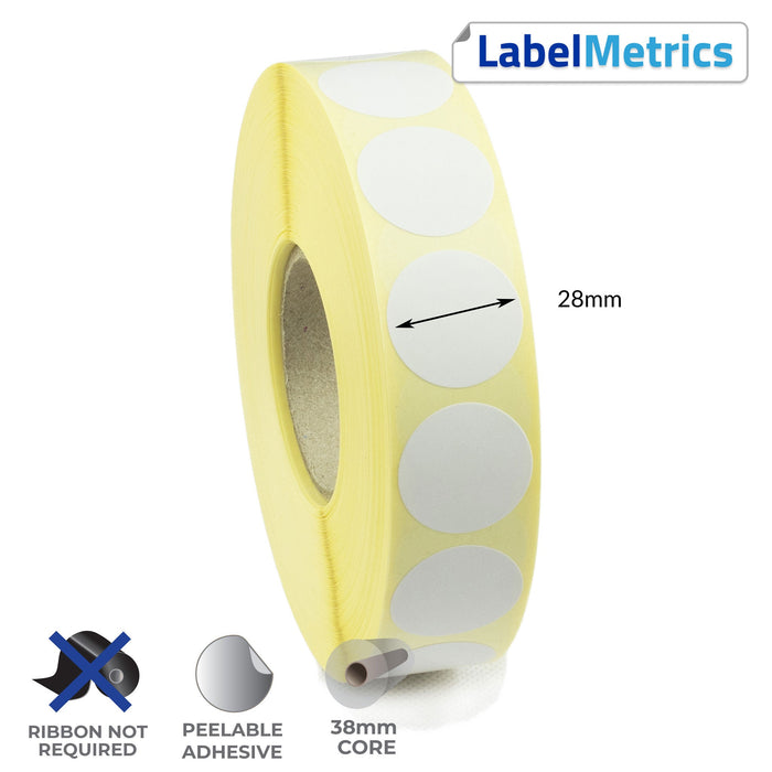 28mm Diameter Direct Thermal Labels - Removable Adhesive