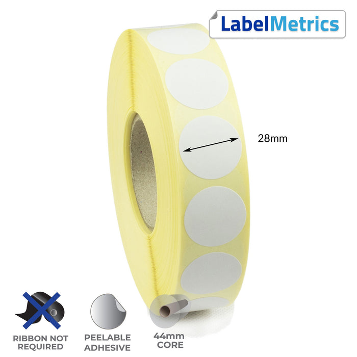 28mm Diameter Direct Thermal Labels - Removable Adhesive