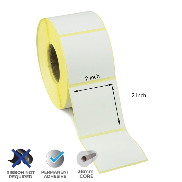 2x2 Inch Direct Thermal Labels - Permanent Adhesive