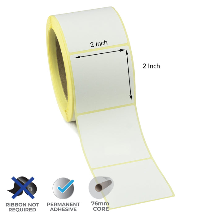 2x2 Inch Direct Thermal Labels - Permanent Adhesive