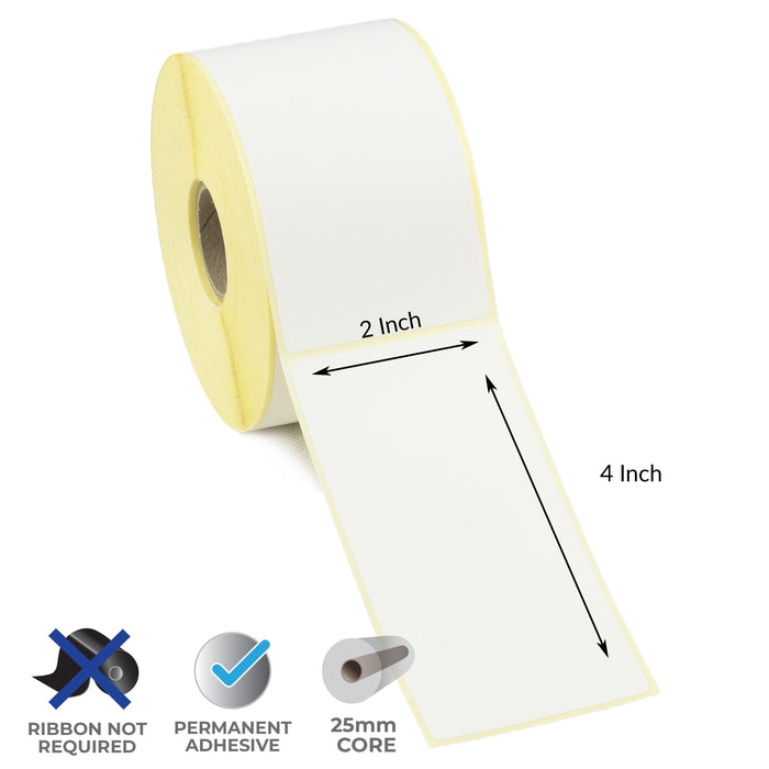 2x4 Inch Direct Thermal Labels - Permanent Adhesive