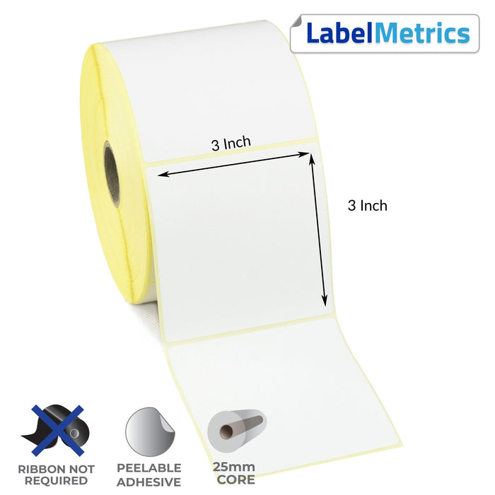 3x3 Inch Direct Thermal Labels - Removable Adhesive