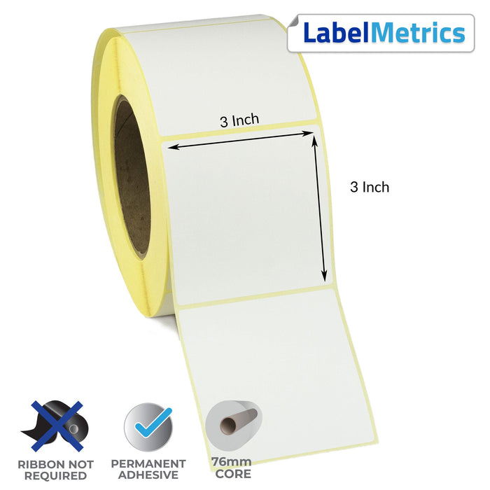 3x3 Inch Direct Thermal Labels - Permanent Adhesive