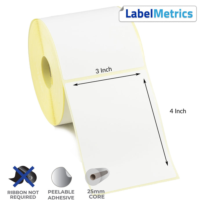 3x4 Inch Direct Thermal Labels - Removable Adhesive