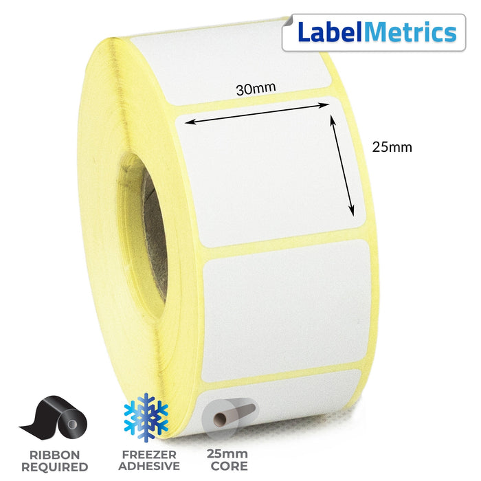 30 x 25mm Thermal Transfer Labels - Freezer Adhesive