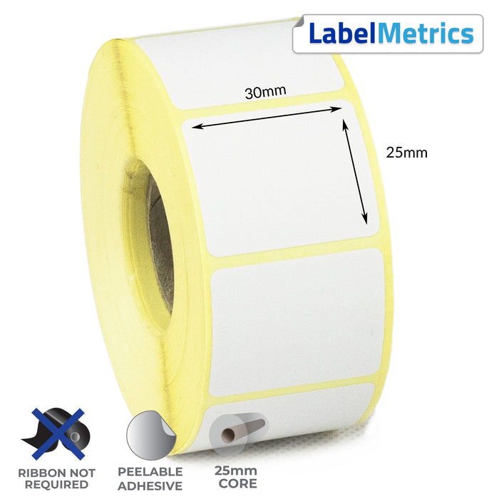 30 x 25mm Direct Thermal Labels - Removable Adhesive