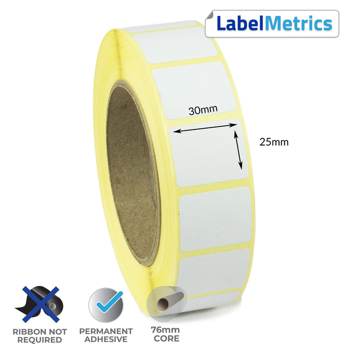 30 x 25mm Direct Thermal Labels - Permanent Adhesive