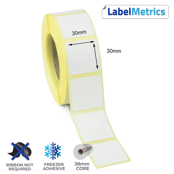 30 x 30mm Direct Thermal Labels - Freezer Adhesive