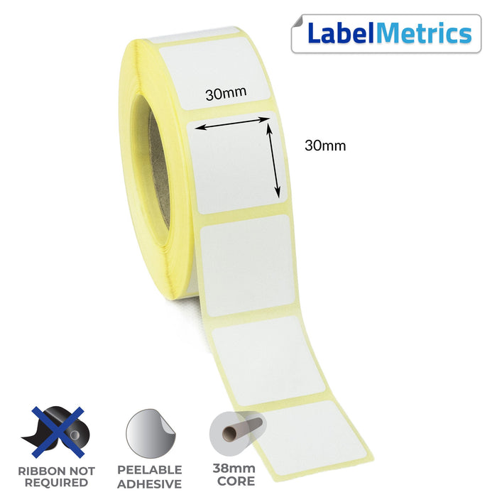 30 x 30mm Direct Thermal Labels - Removable Adhesive