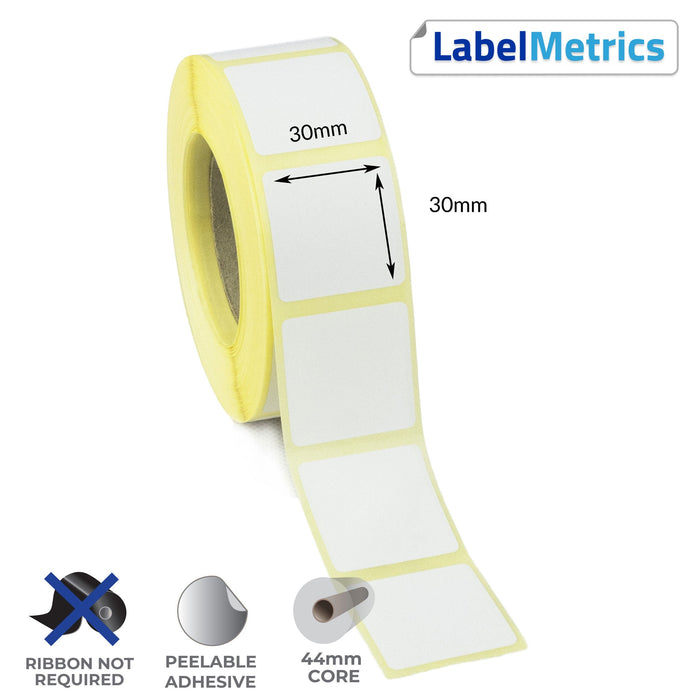 30 x 30mm Direct Thermal Labels - Removable Adhesive