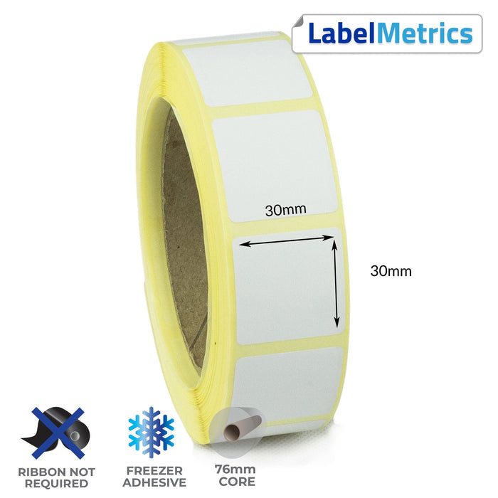 30 x 30mm Direct Thermal Labels - Freezer Adhesive