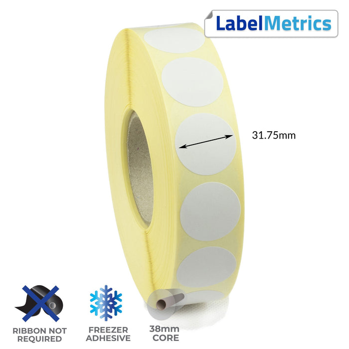 31.75mm Diameter Direct Thermal Labels - Freezer Adhesive