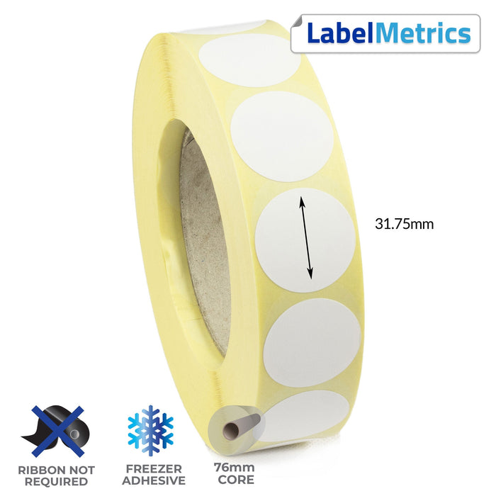 31.75mm Diameter Direct Thermal Labels - Freezer Adhesive