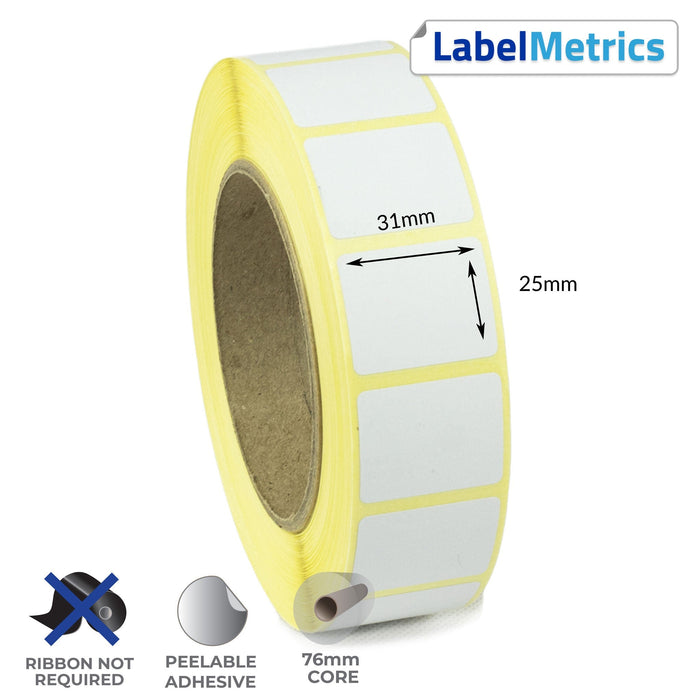 31 x 25mm Direct Thermal Labels - Removable Adhesive