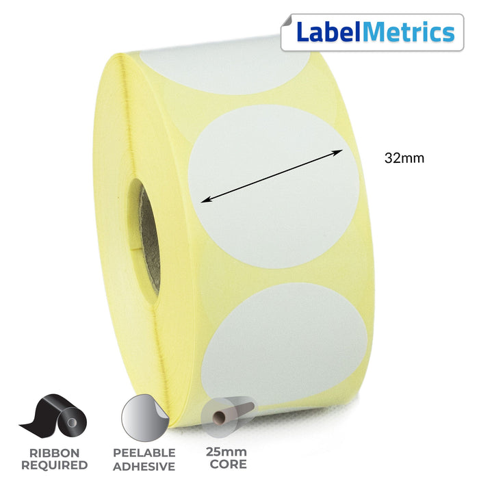 32mm Diameter Thermal Transfer Labels - Removable Adhesive