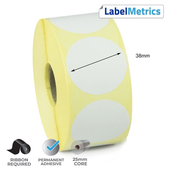 38mm Diameter Thermal Transfer Labels - Permanent Adhesive