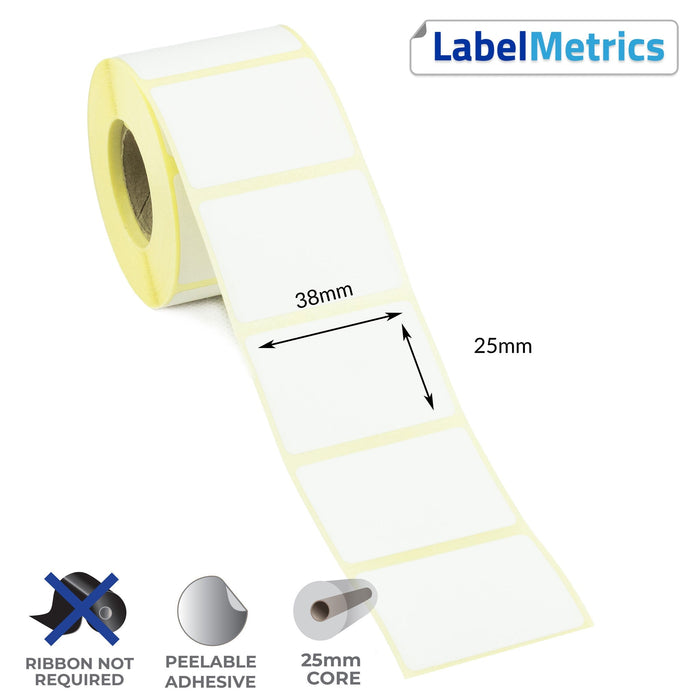 38 x 25mm Direct Thermal Labels - Removable Adhesive