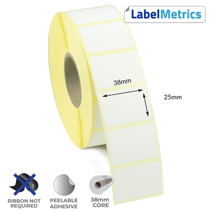 38 x 25mm Direct Thermal Labels - Removable Adhesive