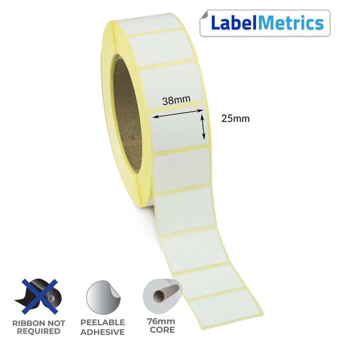 38 x 25mm Direct Thermal Labels - Removable Adhesive