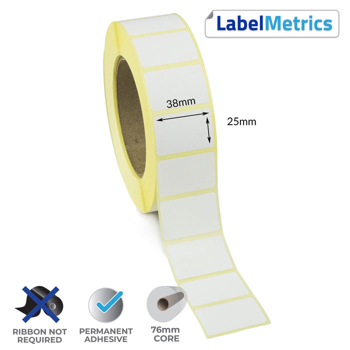 38 x 25mm Direct Thermal Labels - Permanent Adhesive