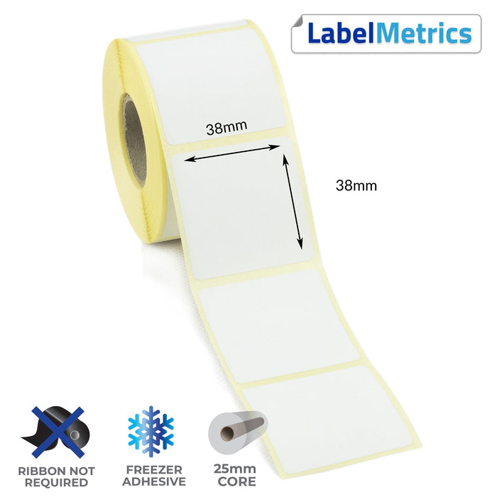 38 x 38mm Direct Thermal Labels - Freezer Adhesive