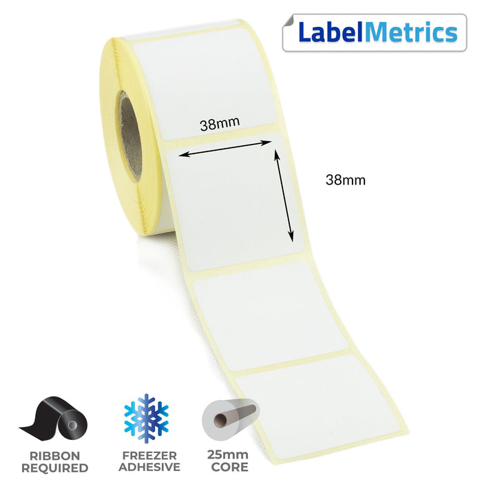 38 x 38mm Thermal Transfer Labels - Freezer Adhesive