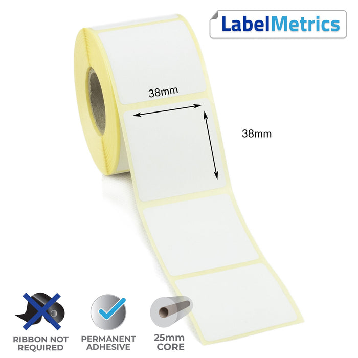 38 x 38mm Direct Thermal Labels - Permanent Adhesive