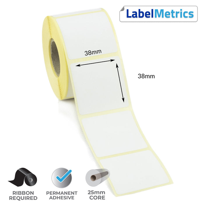 38 x 38mm Thermal Transfer Labels - Permanent Adhesive