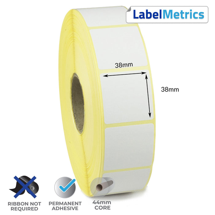 38 x 38mm Direct Thermal Labels - Permanent Adhesive