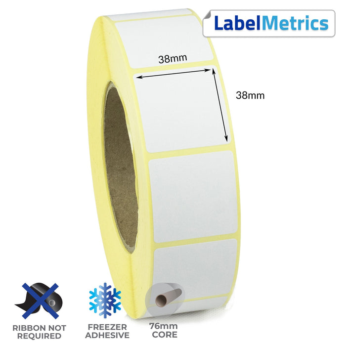 38 x 38mm Direct Thermal Labels - Freezer Adhesive