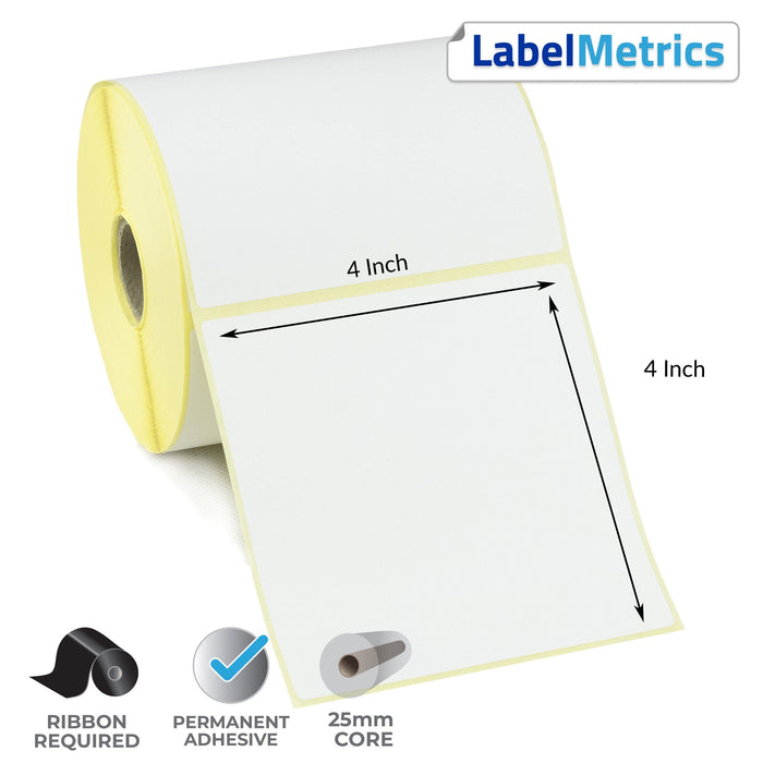 4 x 4 Inch Thermal Transfer Labels - Permanent Adhesive