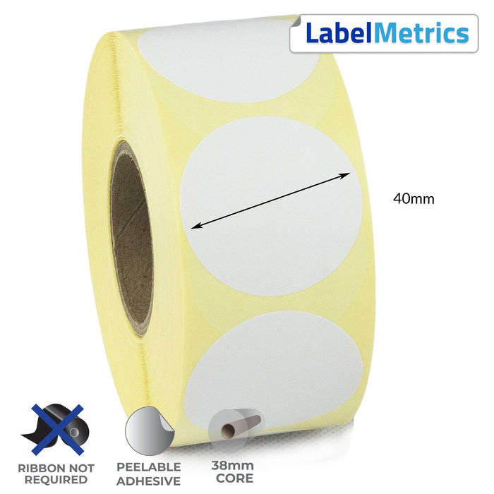 40mm Diameter Direct Thermal Labels - Removable Adhesive