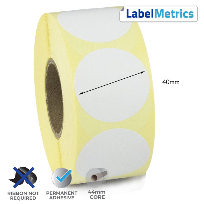 40mm Diameter Direct Thermal Labels - Permanent Adhesive