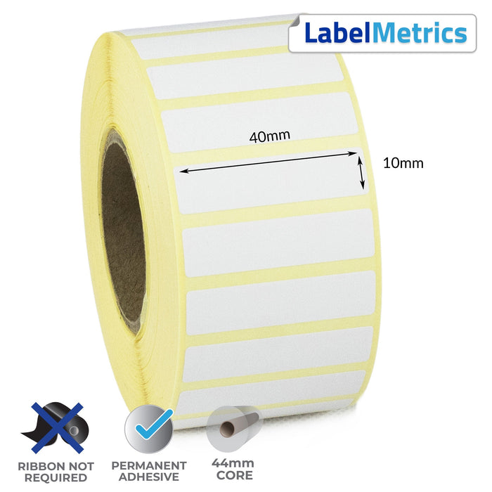 40 x 10mm Direct Thermal Labels - Permanent Adhesive