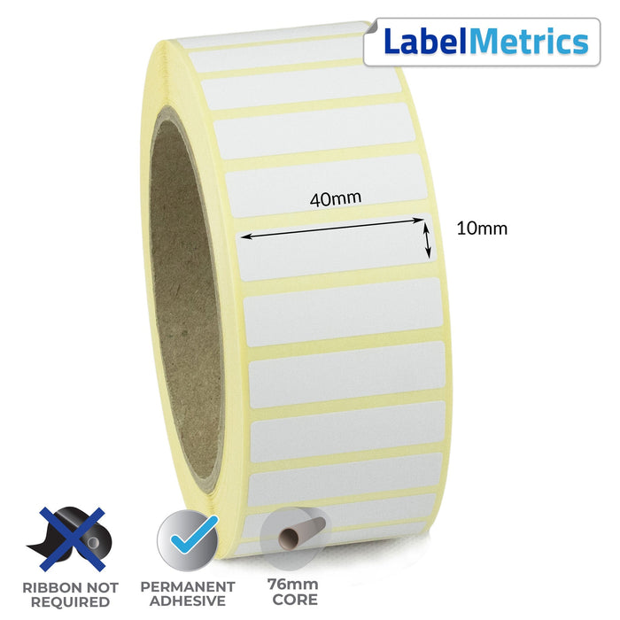 40 x 10mm Direct Thermal Labels - Permanent Adhesive