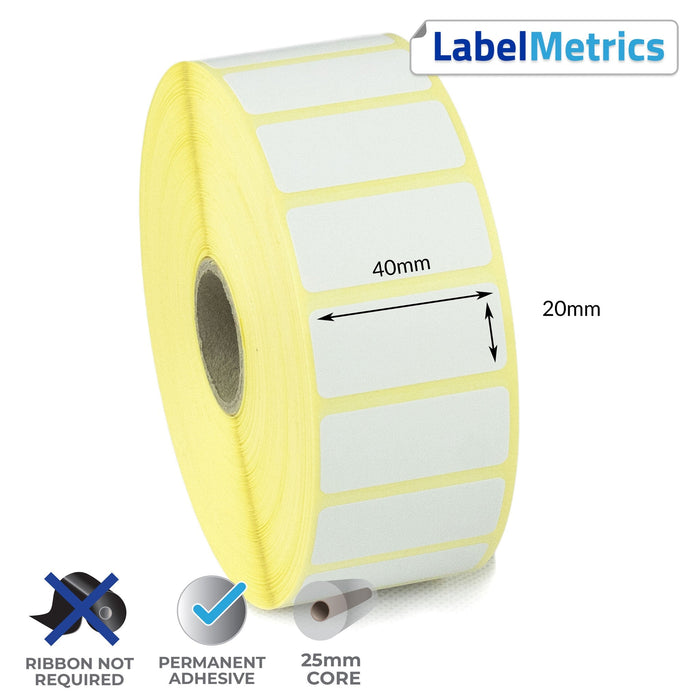 40 x 20mm Direct Thermal Labels - Permanent Adhesive