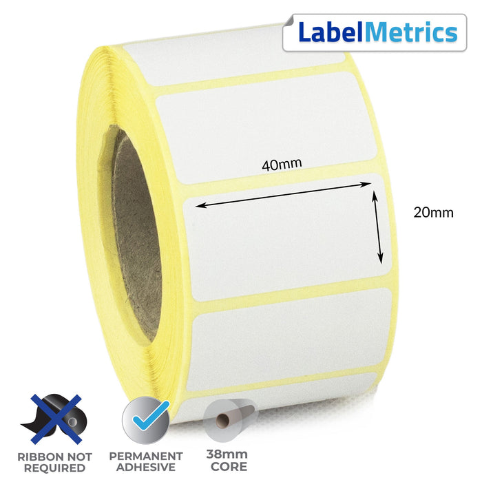 40 x 20mm Direct Thermal Labels - Permanent Adhesive