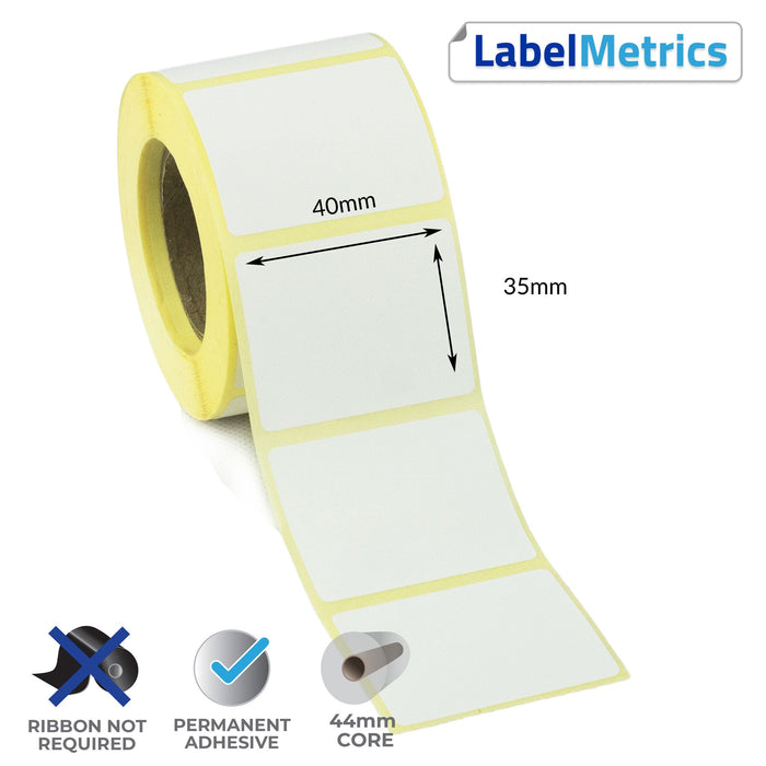 40 x 35mm Direct Thermal Labels - Permanent Adhesive