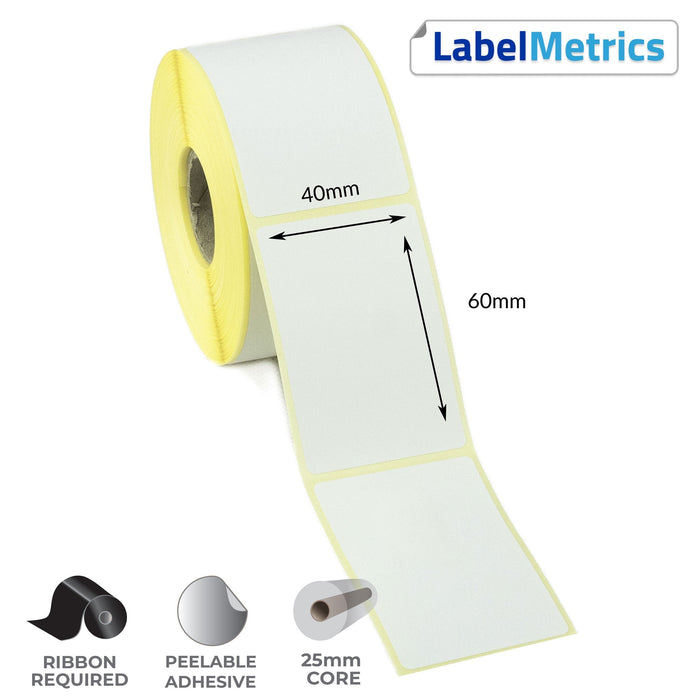 40 x 60mm Thermal Transfer Labels - Removable Adhesive