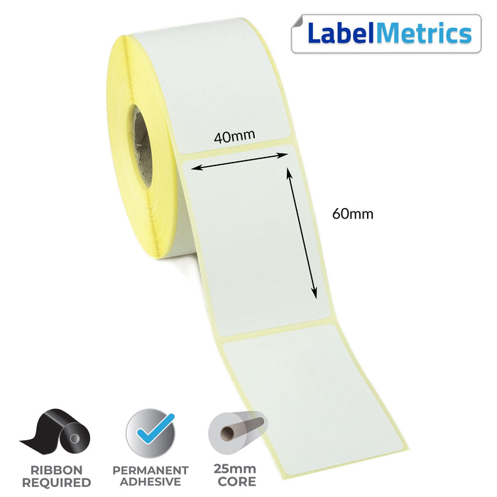 40 x 60mm Thermal Transfer Labels - Permanent Adhesive