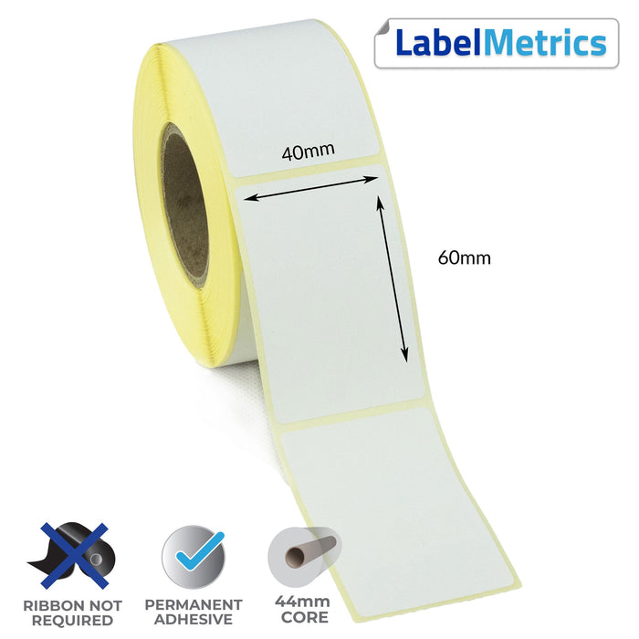 40 x 60mm Direct Thermal Labels - Permanent Adhesive