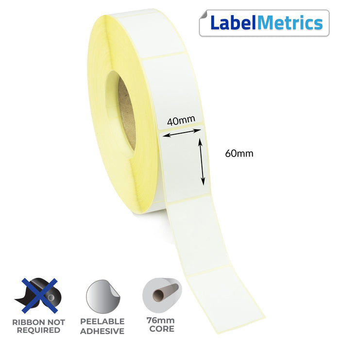 40 x 60mm Direct Thermal Labels - Removable Adhesive