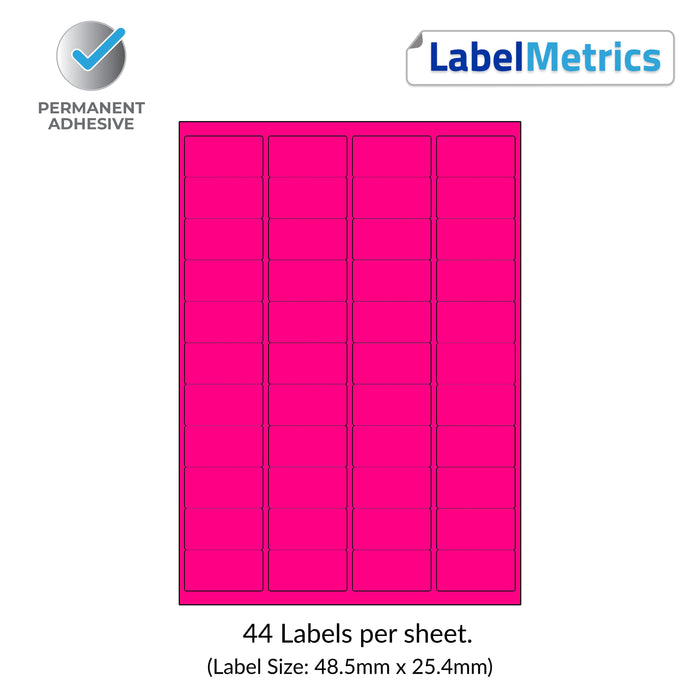 Magenta, A4 Laser Labels - Inkjet Labels - 44 Per Sheet, 48.5mm x 25.4mm.