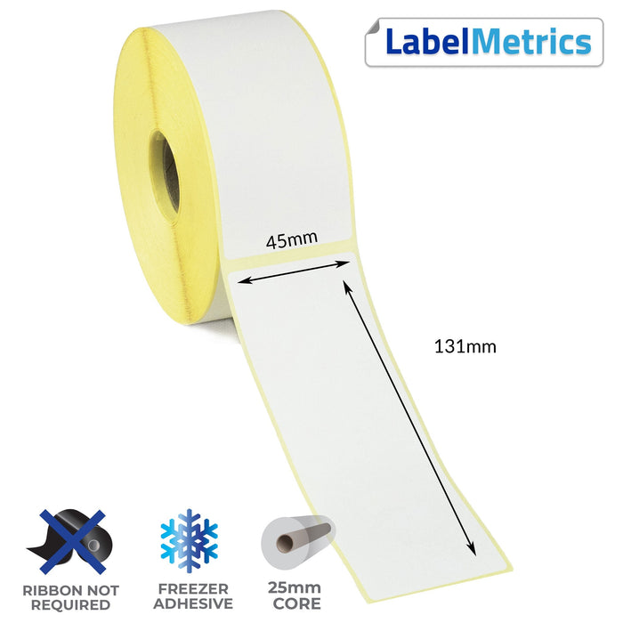 45 x 131mm Direct Thermal Labels - Freezer Adhesive