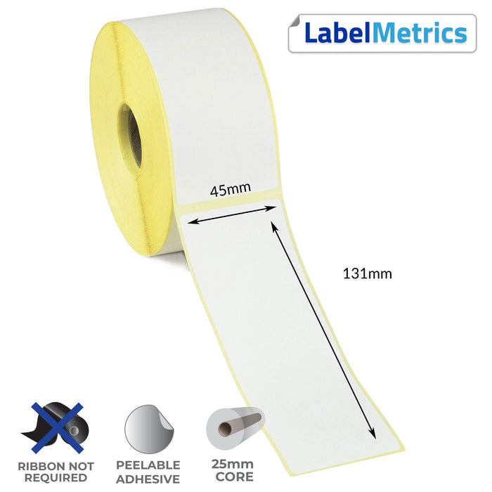 45 x 131mm Direct Thermal Labels - Removable Adhesive