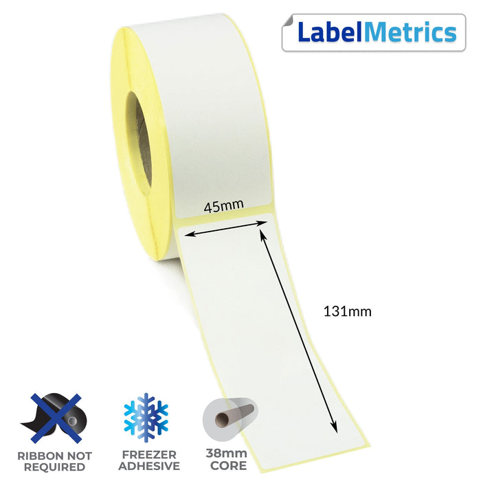 45 x 131mm Direct Thermal Labels - Freezer Adhesive