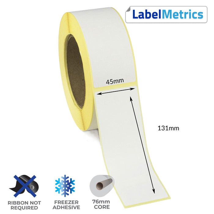 45 x 131mm Direct Thermal Labels - Freezer Adhesive