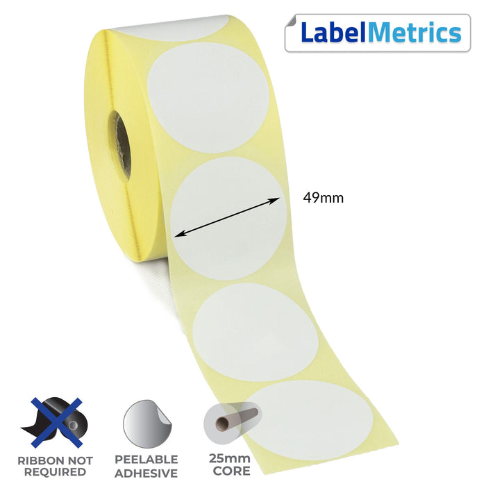 49mm Diameter Direct Thermal Labels - Removable Adhesive